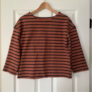 Madewell 100% Cotton Cropped Rust Orange & Navy Striped Top Size Small